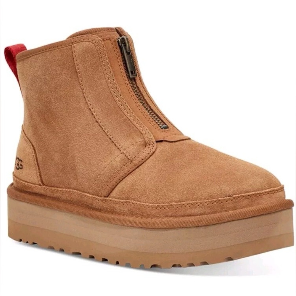 UGG Women Neumel Zip Platform Booties Chestnut Suede